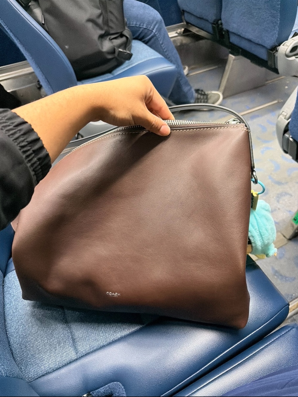 COACH Brown Leather Men's Toiletry Bag with Top Handle